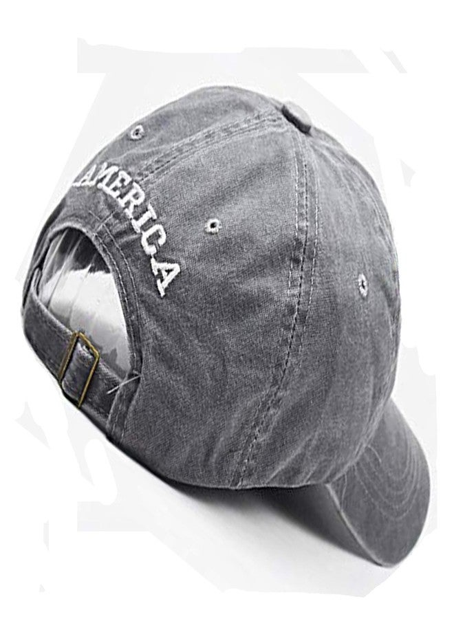 CaySep Men's-American-Flag-Baseball-Cap-Embroidery - Washed Adjustable USA-Dad-Hat for Women Grey - Image 5